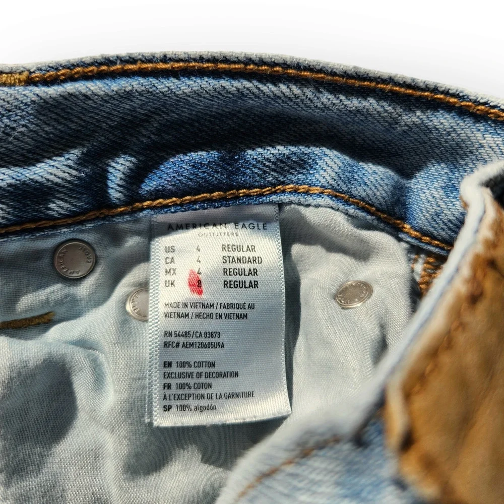 American Eagle Ripped Mom Jean High Rise Destroyed Straight Leg Jeans 4